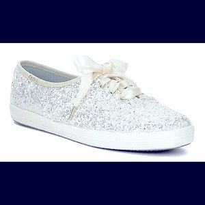 Kate Spade Keds silver glitter size 8